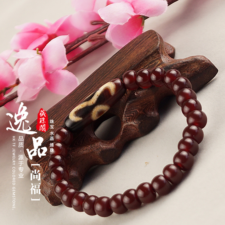 Handmade Bloodstone Beads Luck Two Eyes Dzi Tibetan Buddhist Bracelet